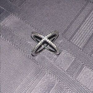 Silver Crisscross Ring with Rhinestones